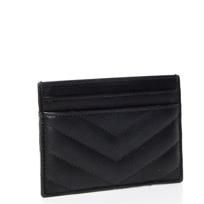 Saint Laurent Grain De Poudre Matelasse Chevron Monogram Credit Card Case Black 3 of 16