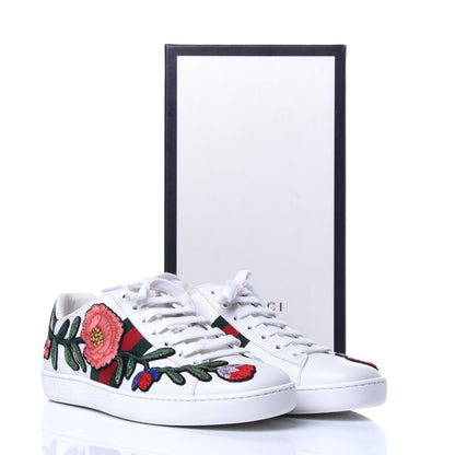 Gucci Calfskin Web Floral Embroidered Ace Sneakers 38 White 12 of 12