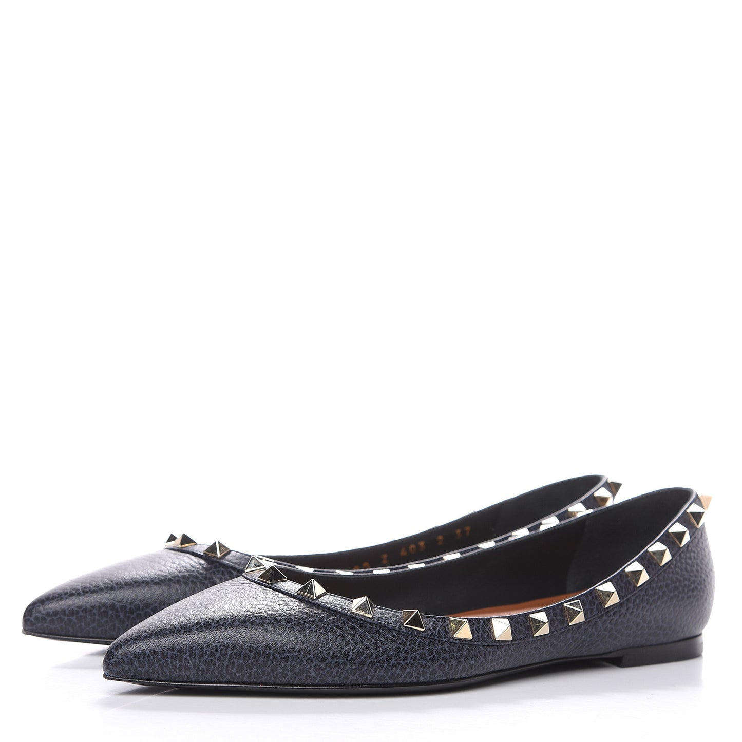 Pebbled Calfskin Rockstud Ballerina Flats 37 Deep Denim