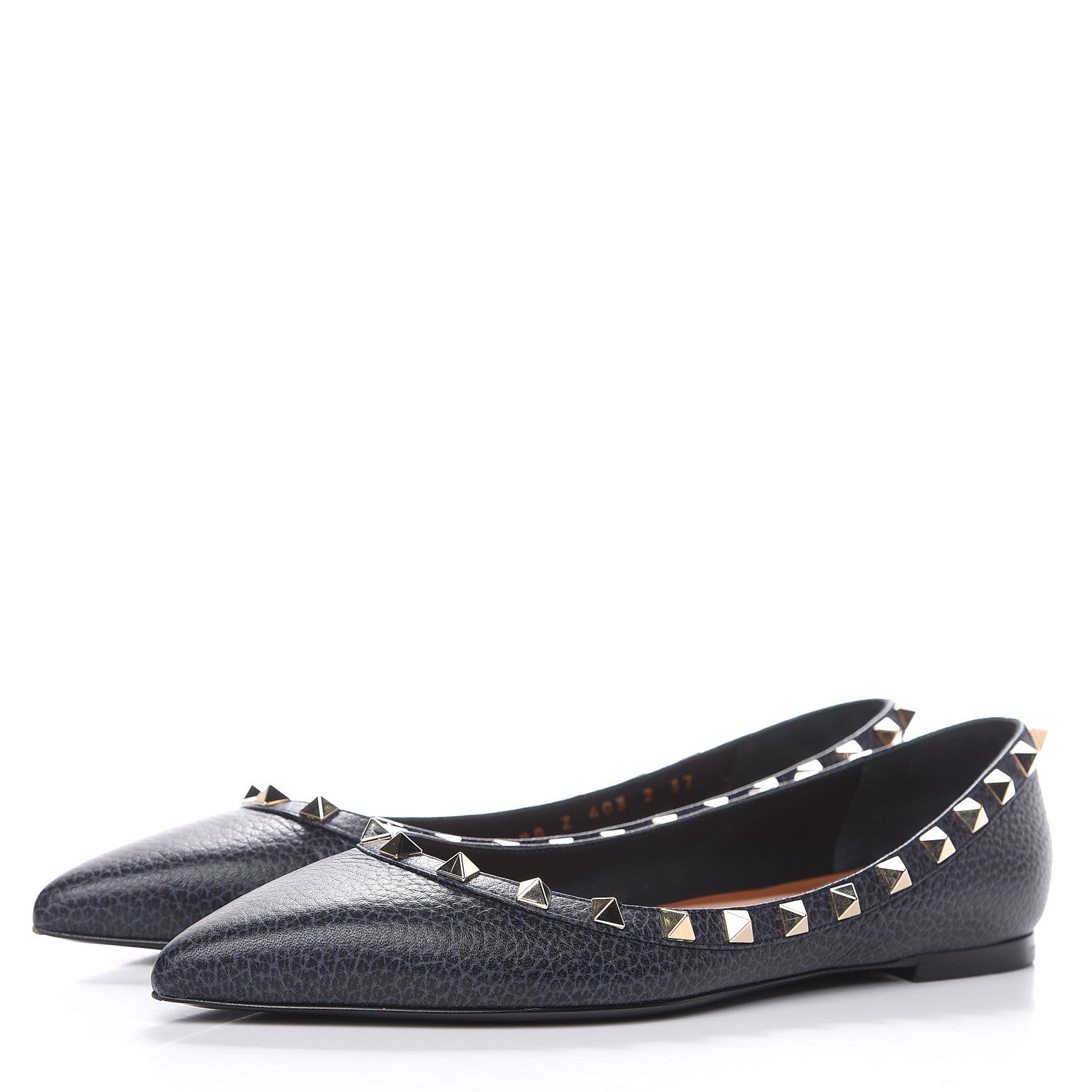 Valentino Garavani Pebbled Calfskin Rockstud Ballerina Flats 37 Deep Denim 3 of 7
