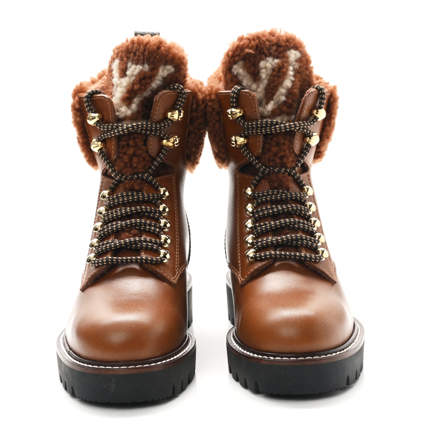 Calfskin Shearling Territory Ranger Combat Boots 36 Cognac