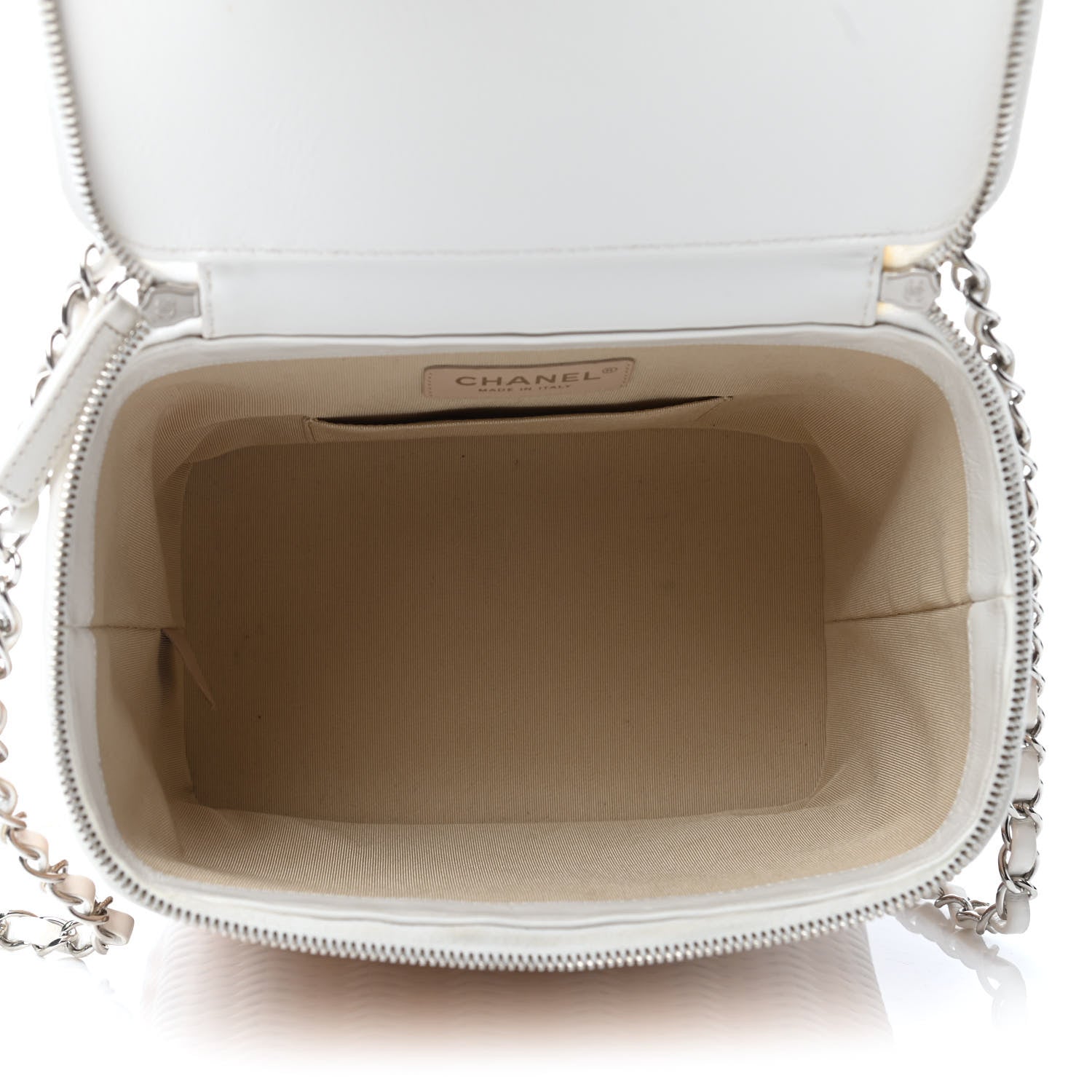 Chanel Glazed Calfskin Raffia Vanity Case Bag White Beige 4 of 4