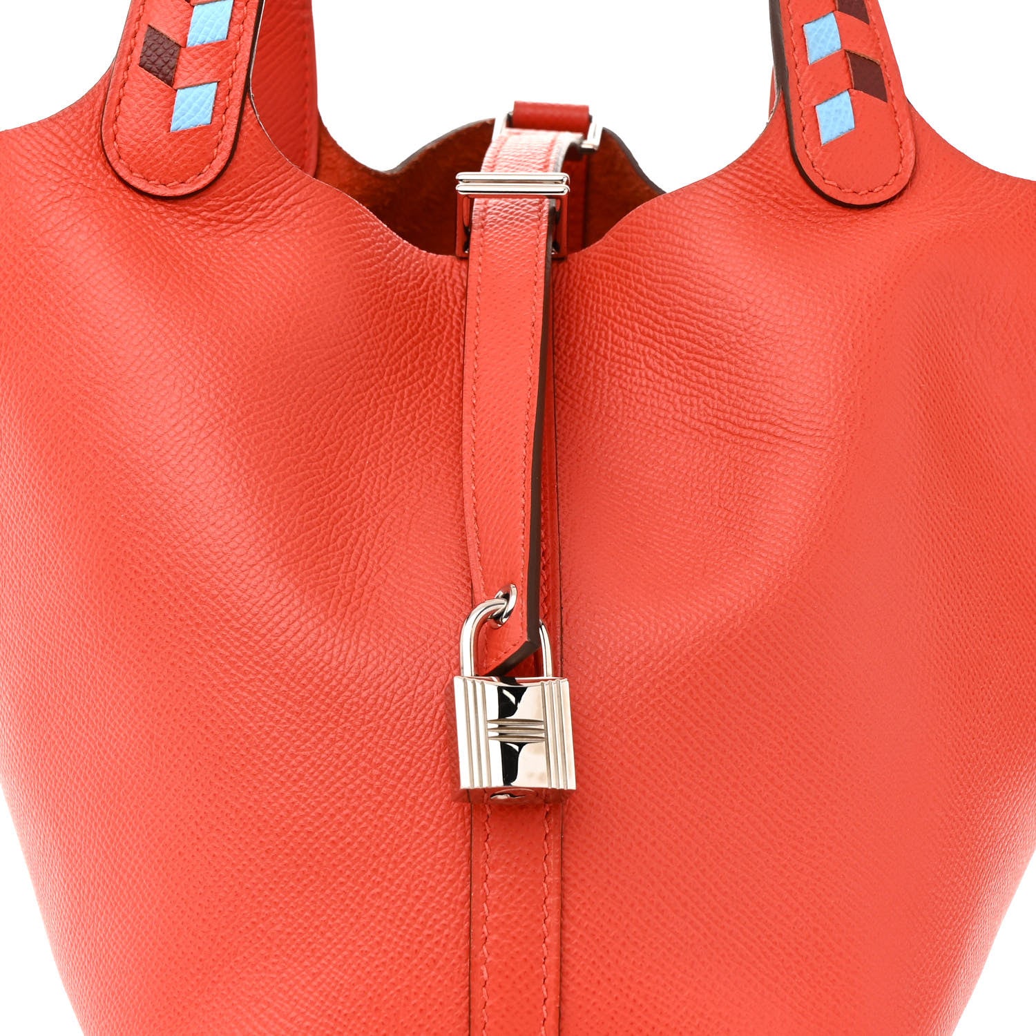 Hermes Epsom Tressage De Cuir Picotin Lock 18 PM Capucine Celeste Rouge H 8 of 16