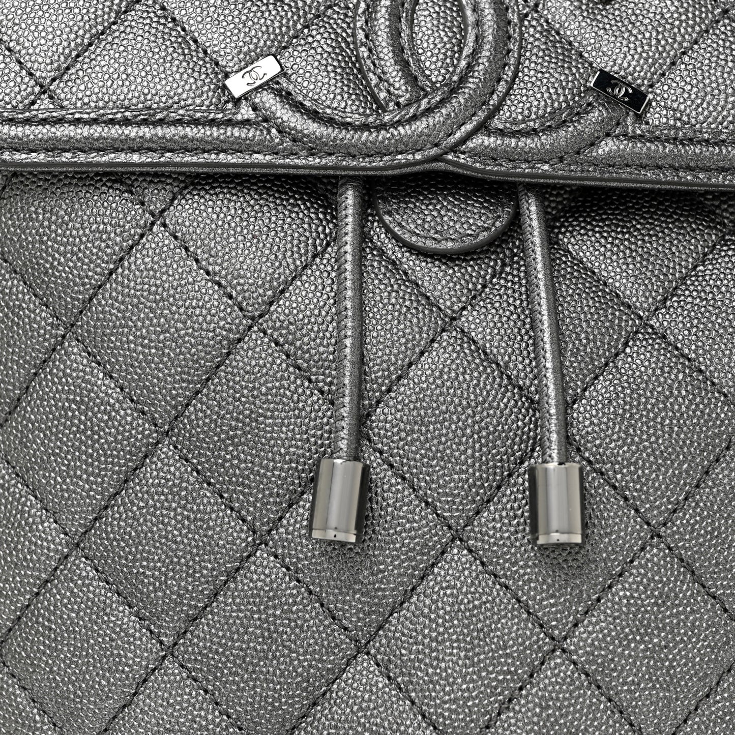 Metallic Caviar Quilted Filigree Backpack Dark Silver