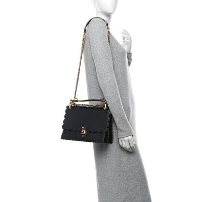 Fendi Vitello Liberty Scalloped Studded Kan I Shoulder Bag Black 2 of 10