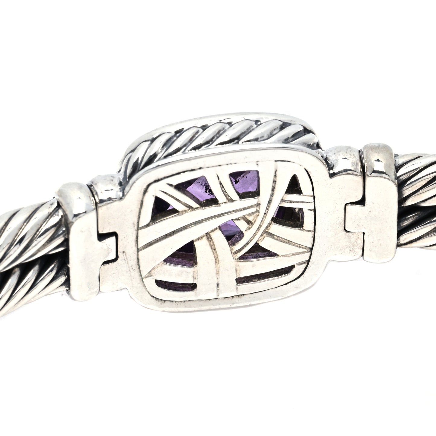 Sterling Silver Diamond Amethyst 10mm Albion Cable Bracelet