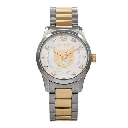 Gucci Stainless Steel 27mm G-Timeless Two Tone Cat Quartz Watch 1 of 4