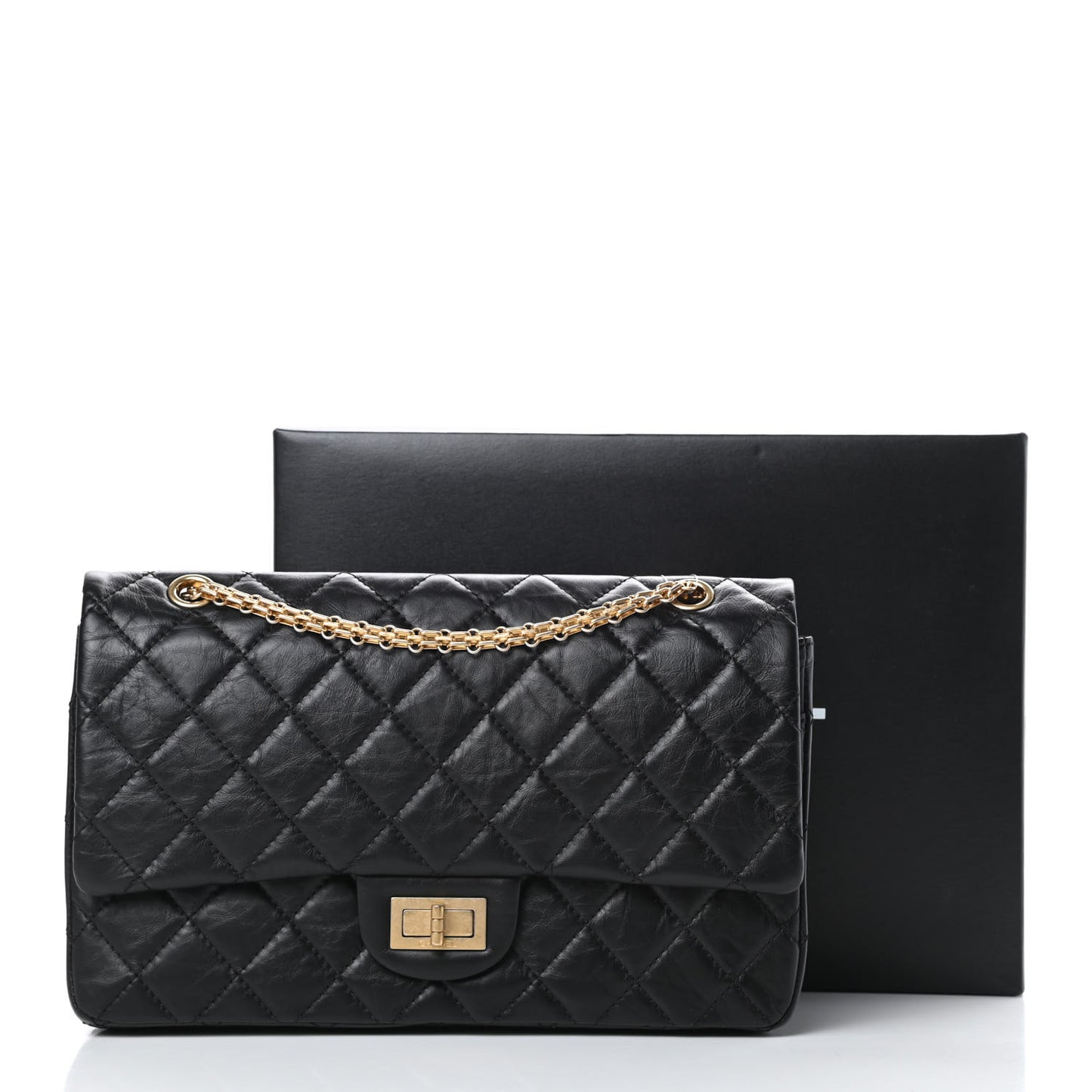 Aged Calfskin Quilted 2.55 Reissue 227 Flap Black