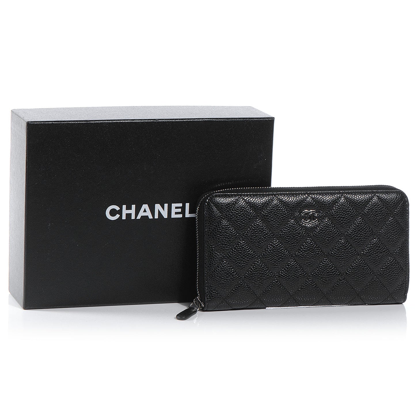 Caviar Quilted Zip Around Wallet Black