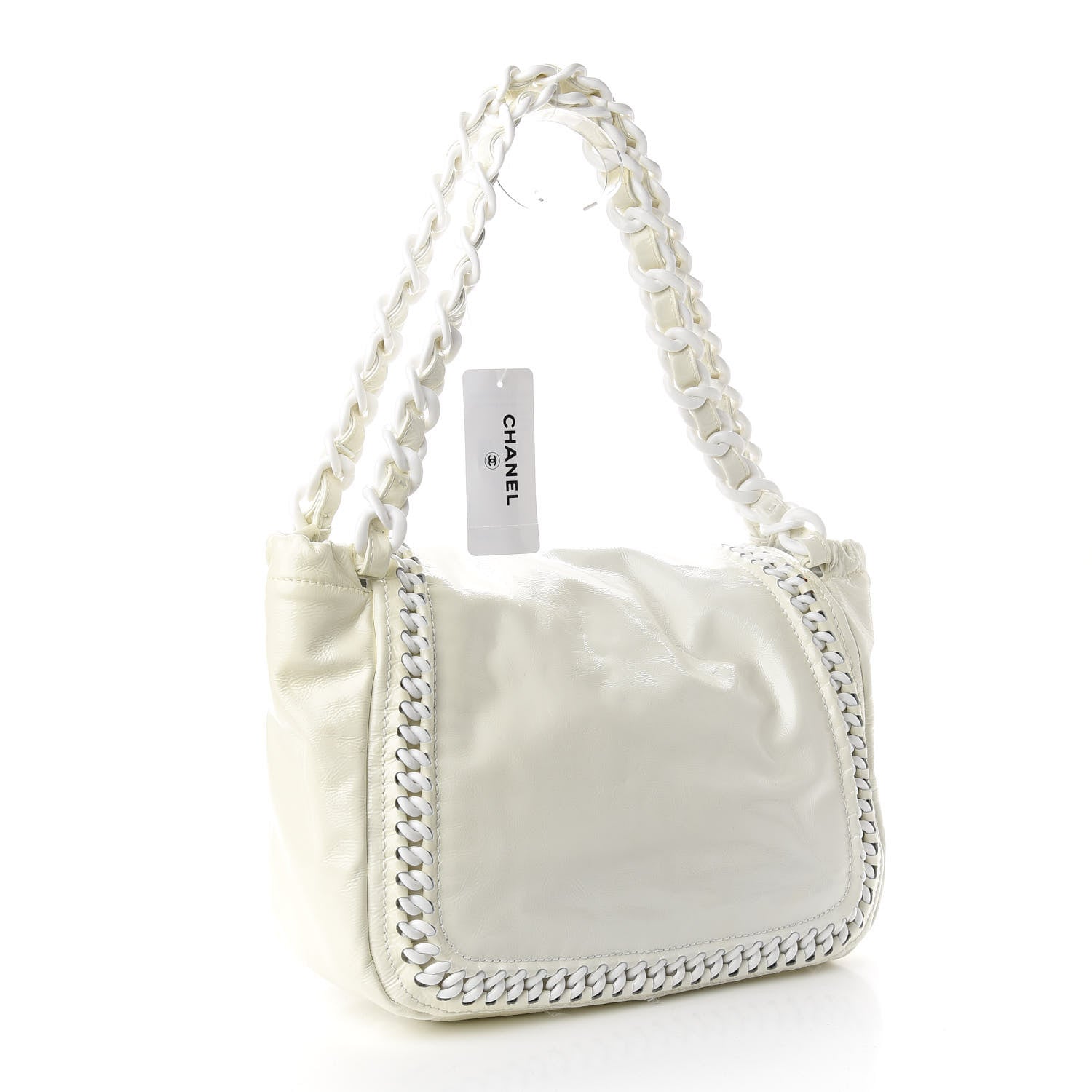 Chanel Crinkled Patent Modern Chain Flap White 3 of 9