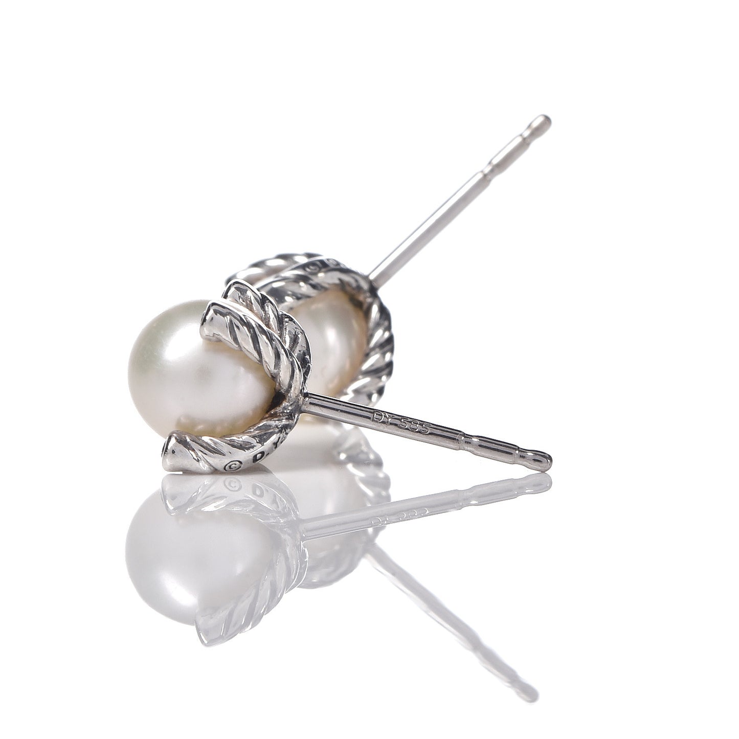 Sterling Silver Diamond Pearl 7mm Earrings