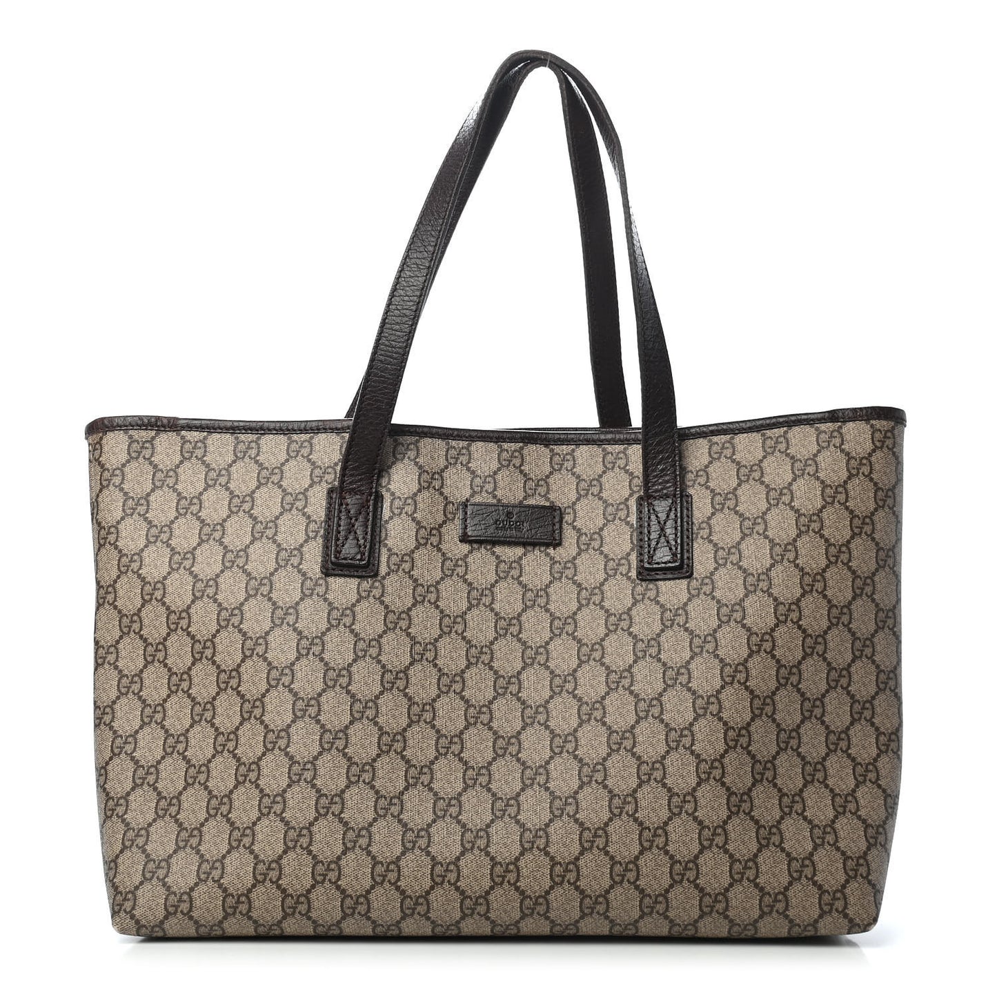 GG Supreme Monogram Medium Zippered Shopping Tote Dark Brown