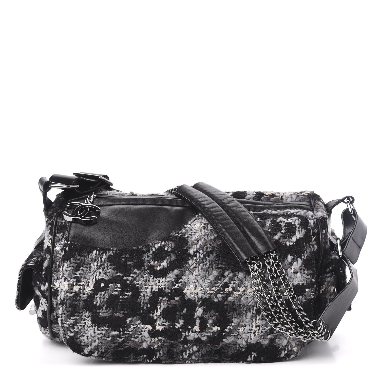 Chanel Tweed Quilted Camellia Shoulder Bag Black 1 of 11