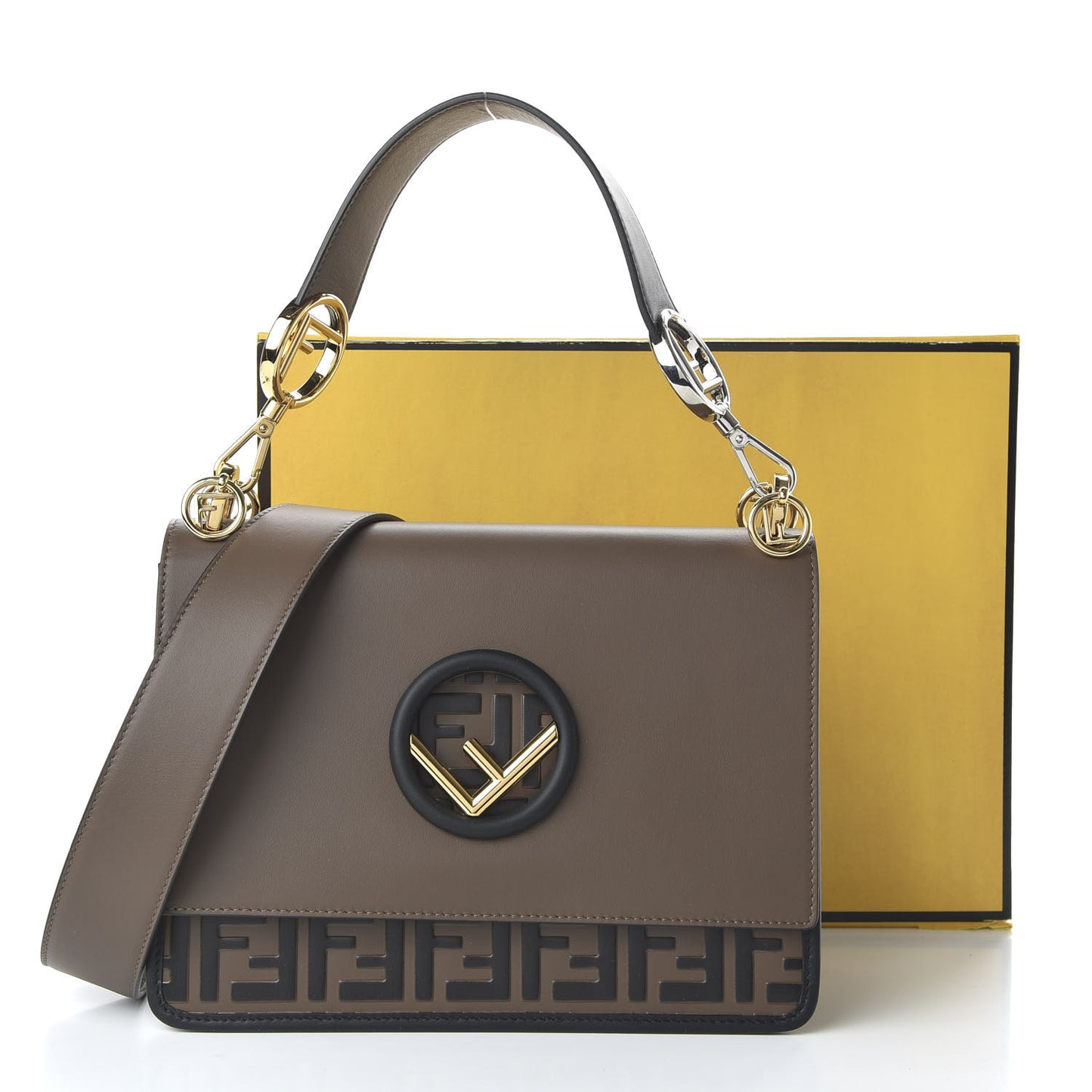 Vitello Century F is Fendi Bi-Color FF 1974 Embossed Kan I Shoulder Bag Maya Black