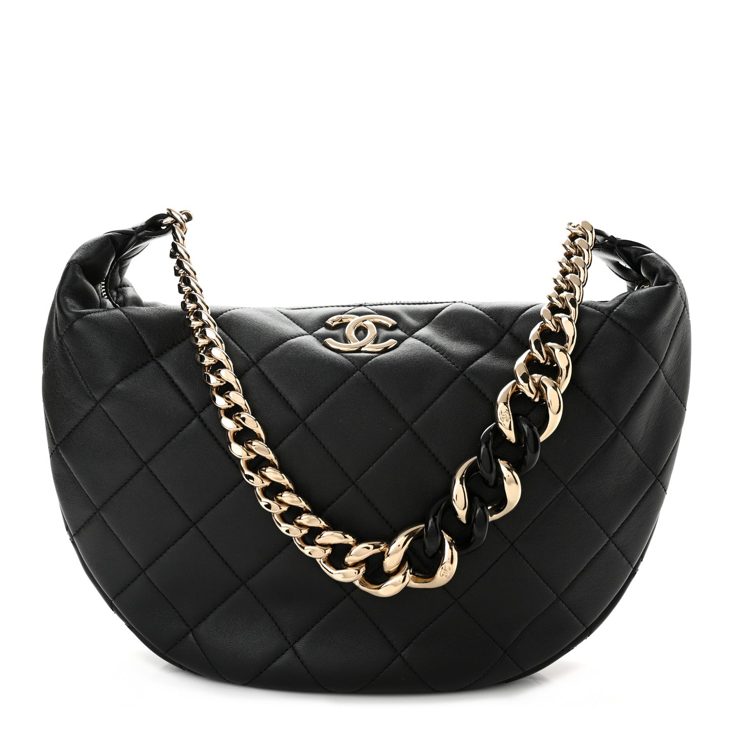 Lambskin Resin Elegant Maxi Hobo Black