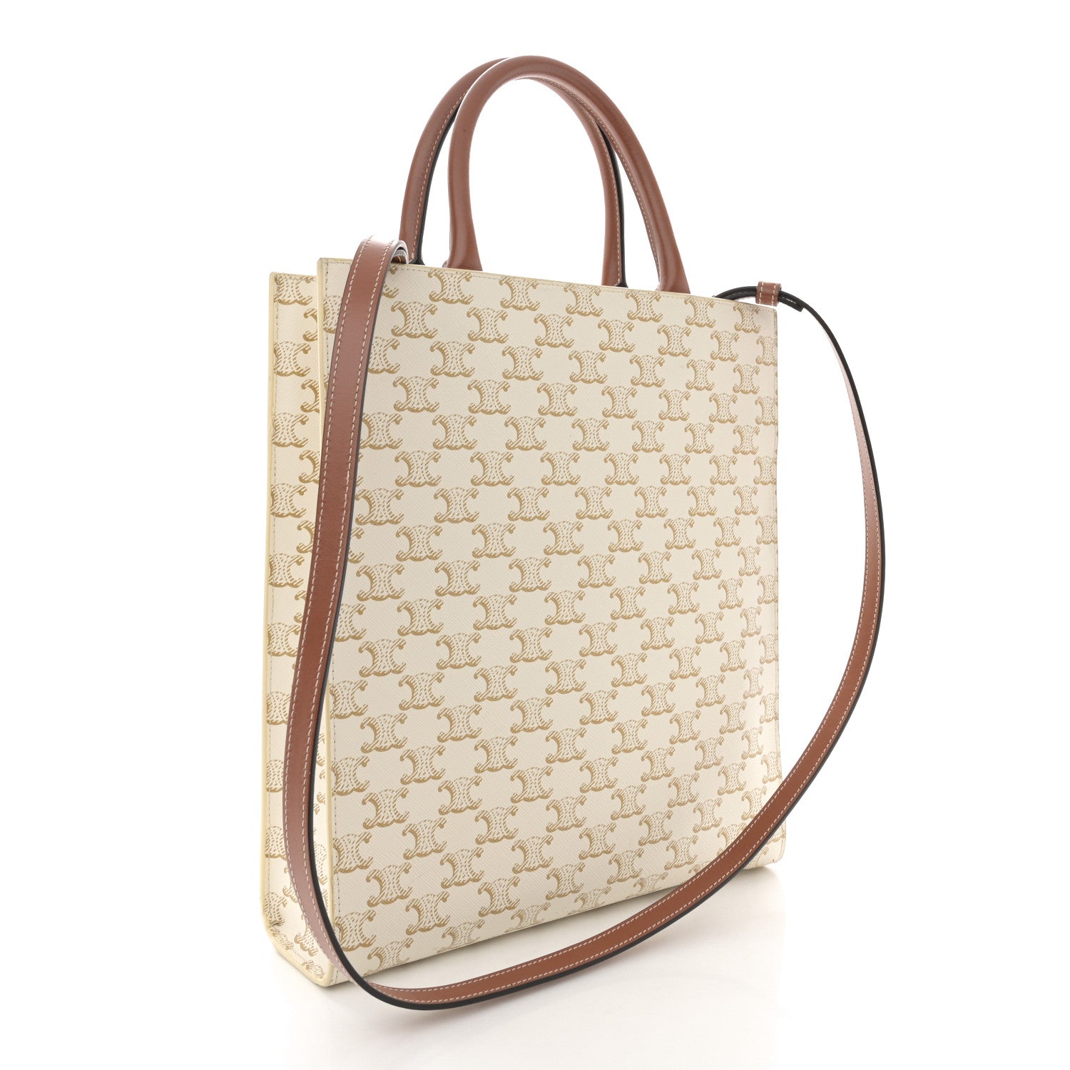 Celine Triomphe Canvas Calfskin Small Vertical Cabas White 3 of 9