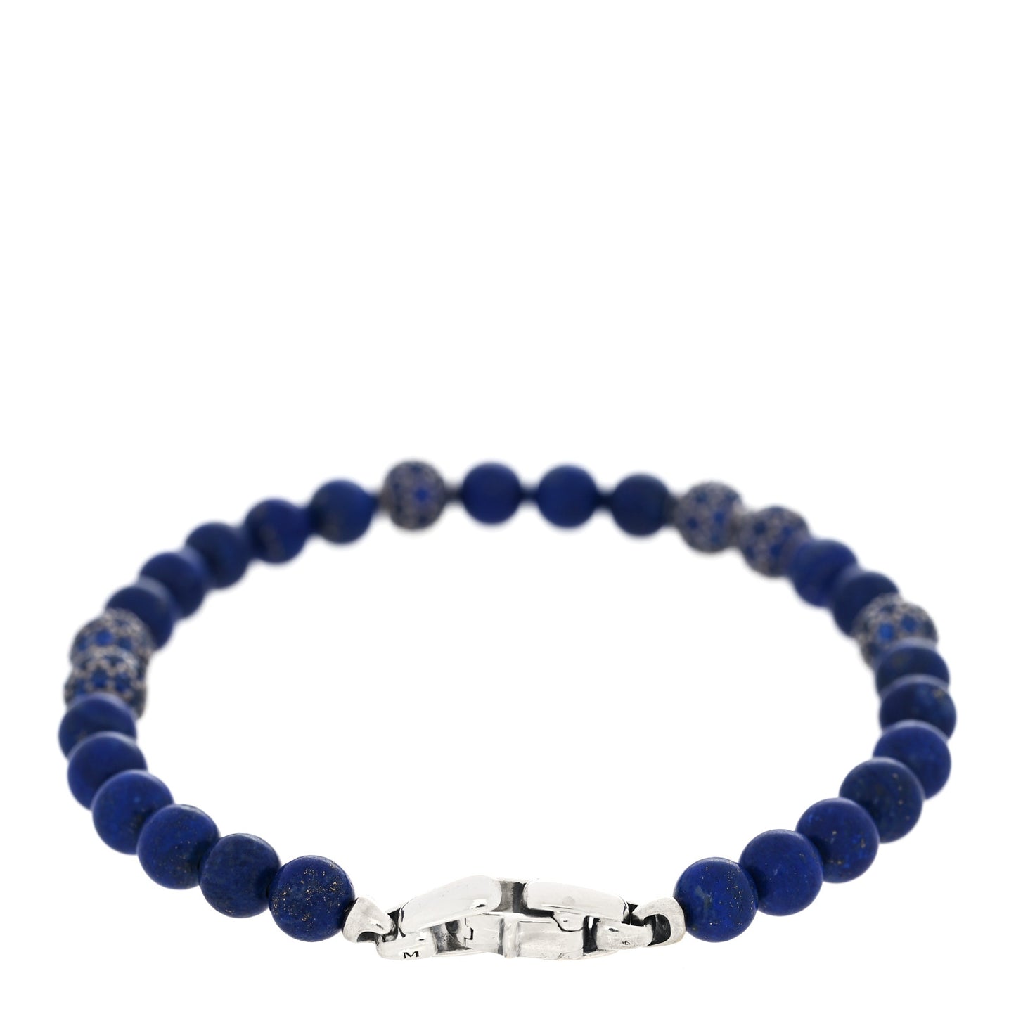 Sterling Silver Sapphire Lapis Lazuli 6mm Spiritual Beads Pave Bracelet