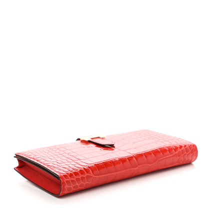 Hermes Shiny Alligator Bearn Wallet Geranium 3 of 7