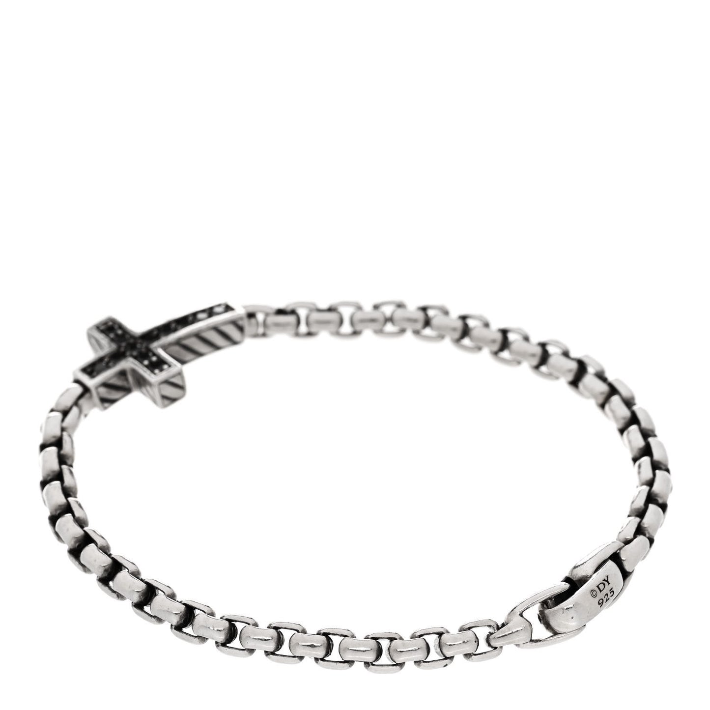 Sterling Silver Black Diamond Pave Cross Bracelet