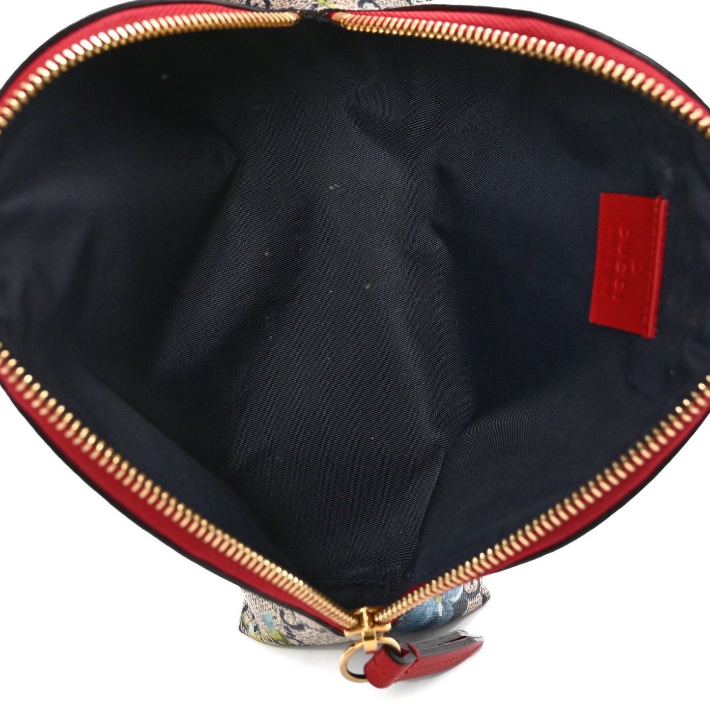 GG Supreme Monogram Blooms Large Pouch Cosmetic Case Beige Blue Navy Hibiscus Red