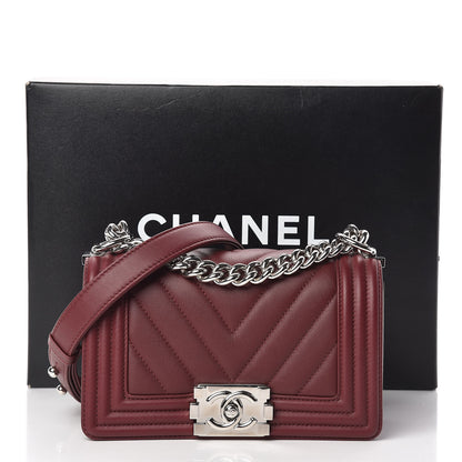 Chanel Calfskin Chevron Quilted Small Boy Flap Burgundy 13 of 13