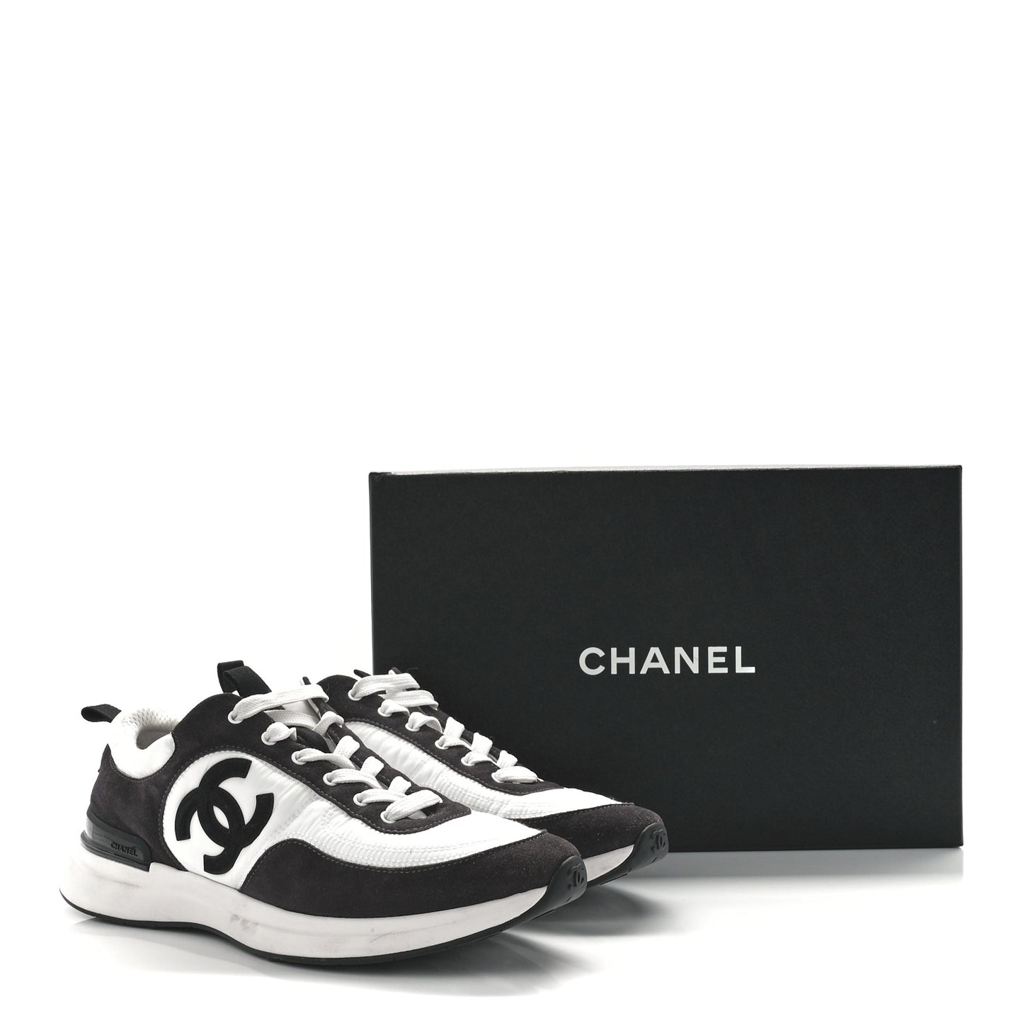 Nylon Suede Calfskin CC Sneakers 41 White Dark Grey