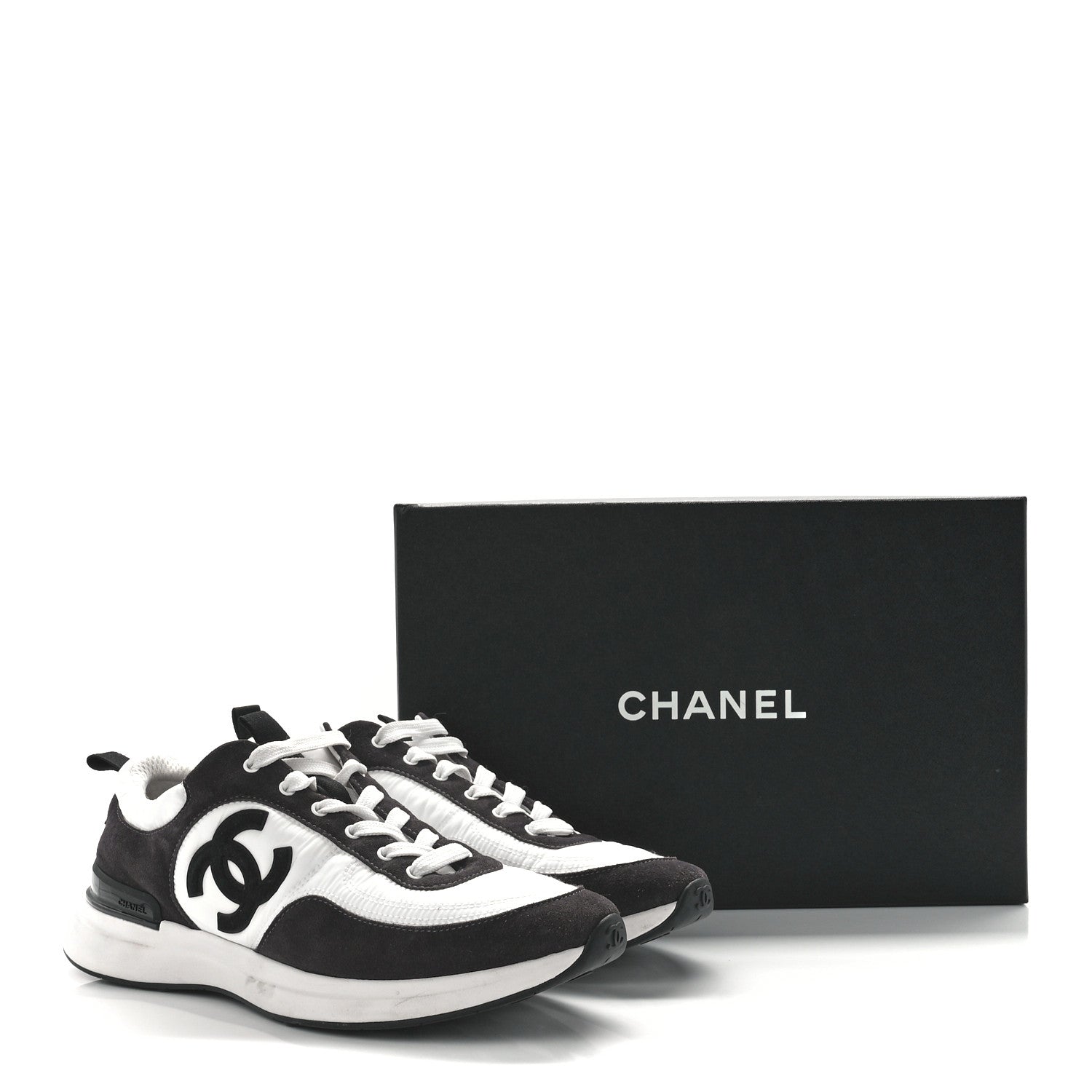 Chanel Nylon Suede Calfskin CC Sneakers 41 White Dark Grey 8 of 8