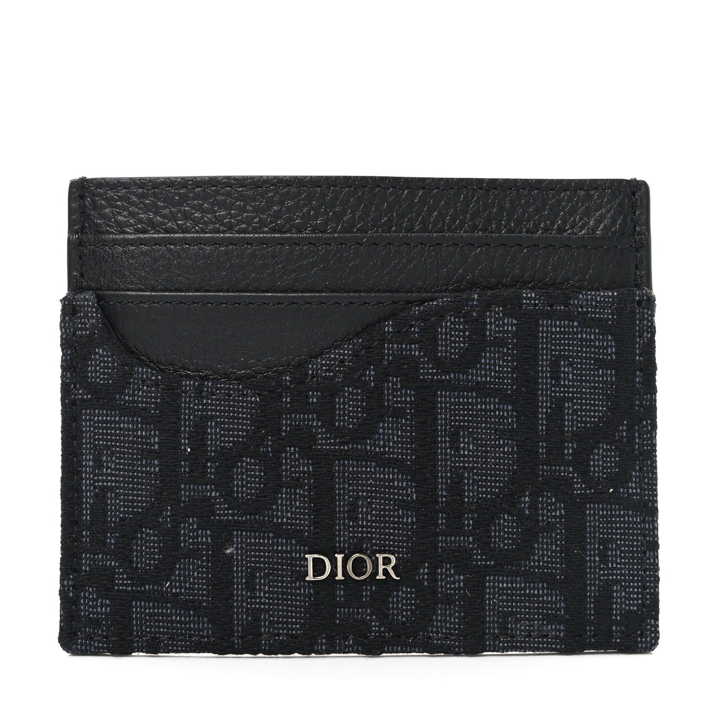 Oblique Grained Calfskin Marquetry Saddle Card Holder Black