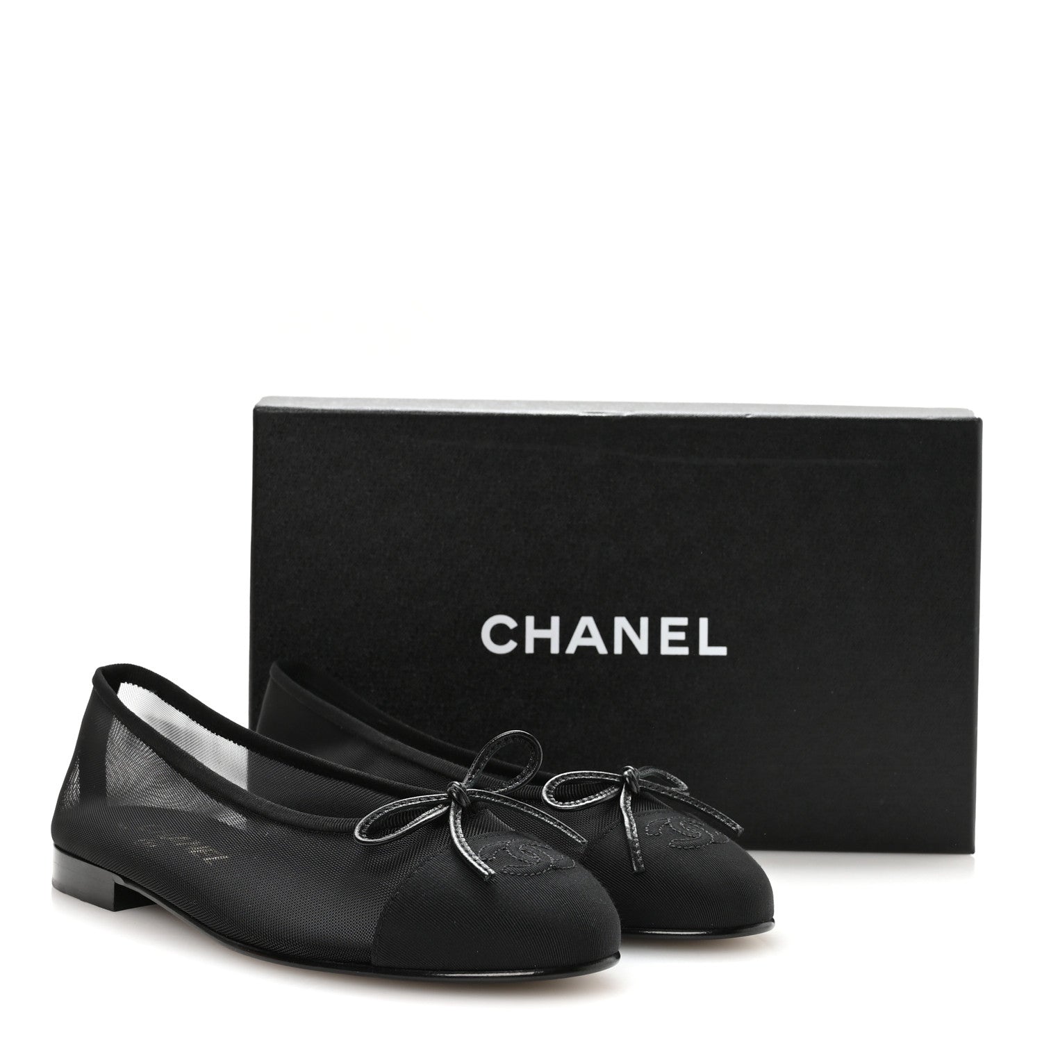 Chanel Mesh Grosgrain CC Cap Toe Ballerina Flats 37 Black 8 of 8