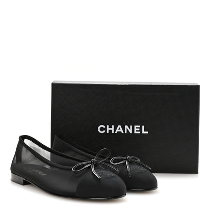 Chanel Mesh Grosgrain CC Cap Toe Ballerina Flats 37 Black 8 of 8