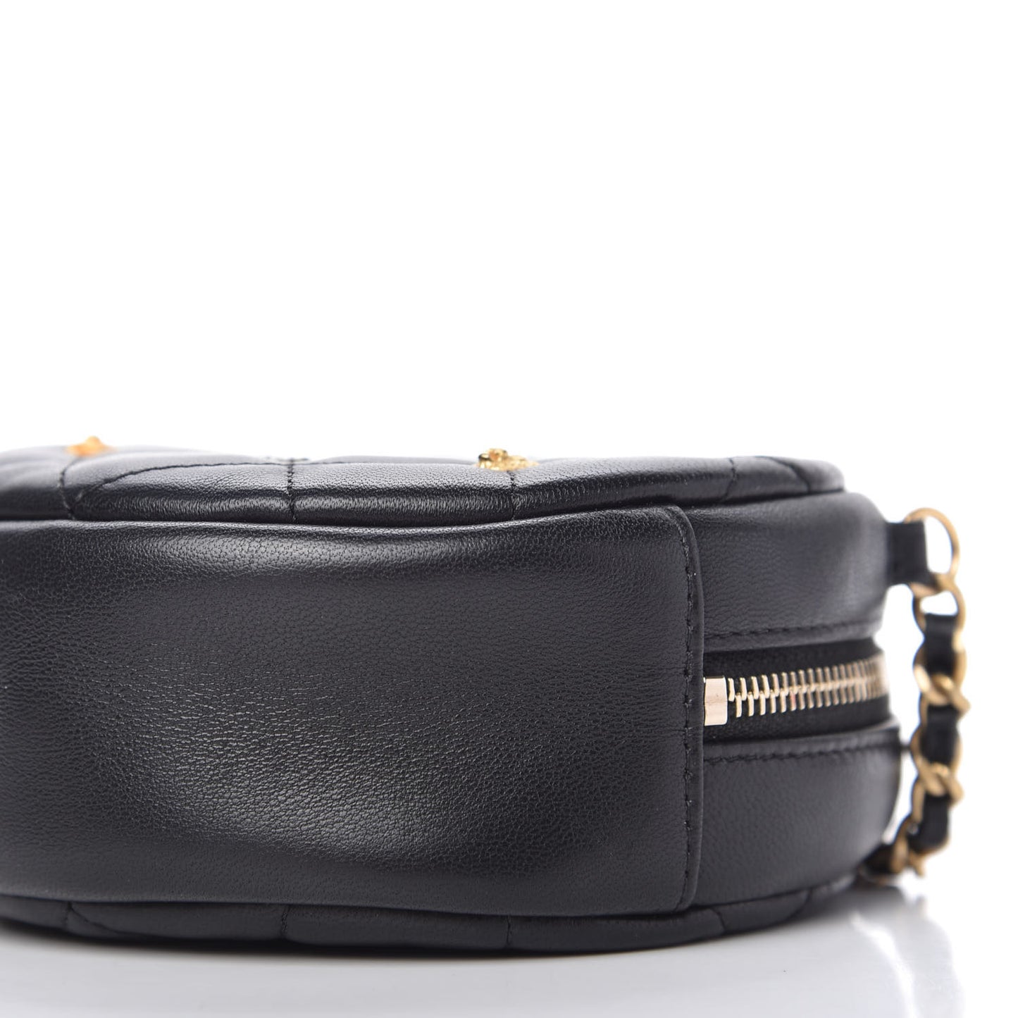 Lambskin Quilted Studded Round Clutch With Chain Black