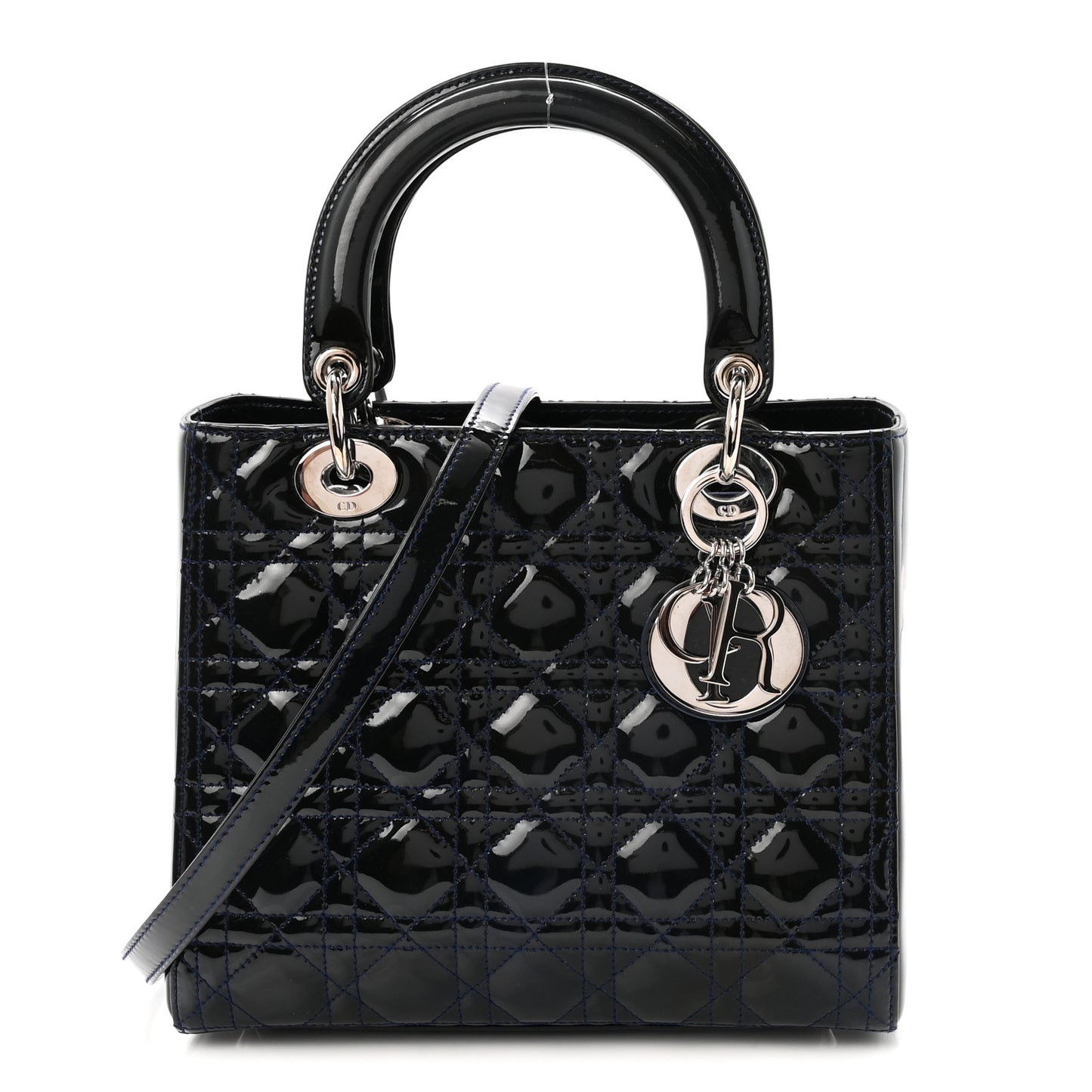 Patent Cannage Medium Lady Dior Navy Blue