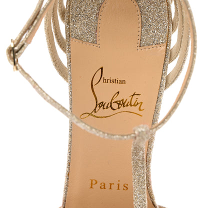 Christian Louboutin Glitter Peep Toe T Strap 100 Pumps 38 Light Gold 6 of 8