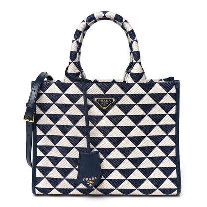 Prada Jacquard Saffiano Triangolo Symbole Embroidered Small Tote Baltico Talco 1 of 11