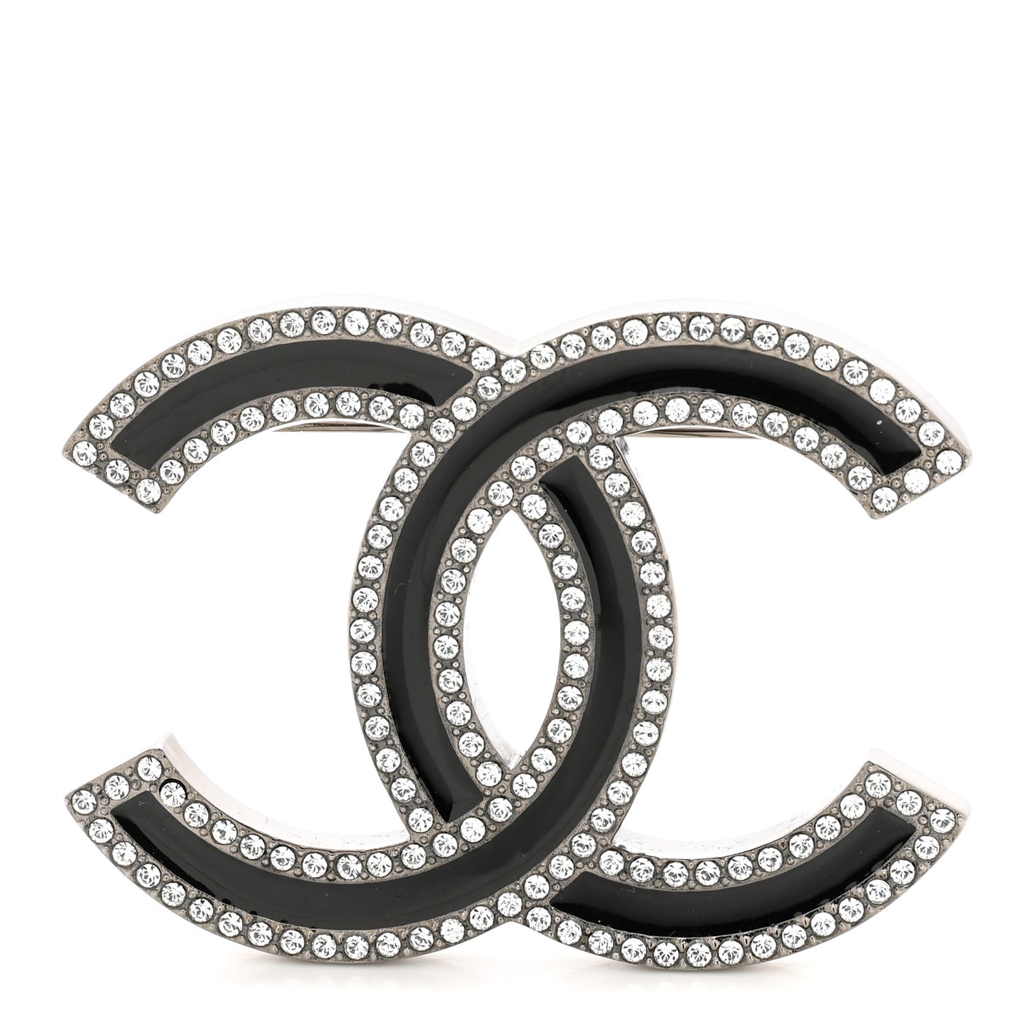 Enamel Crystal CC Brooch Black