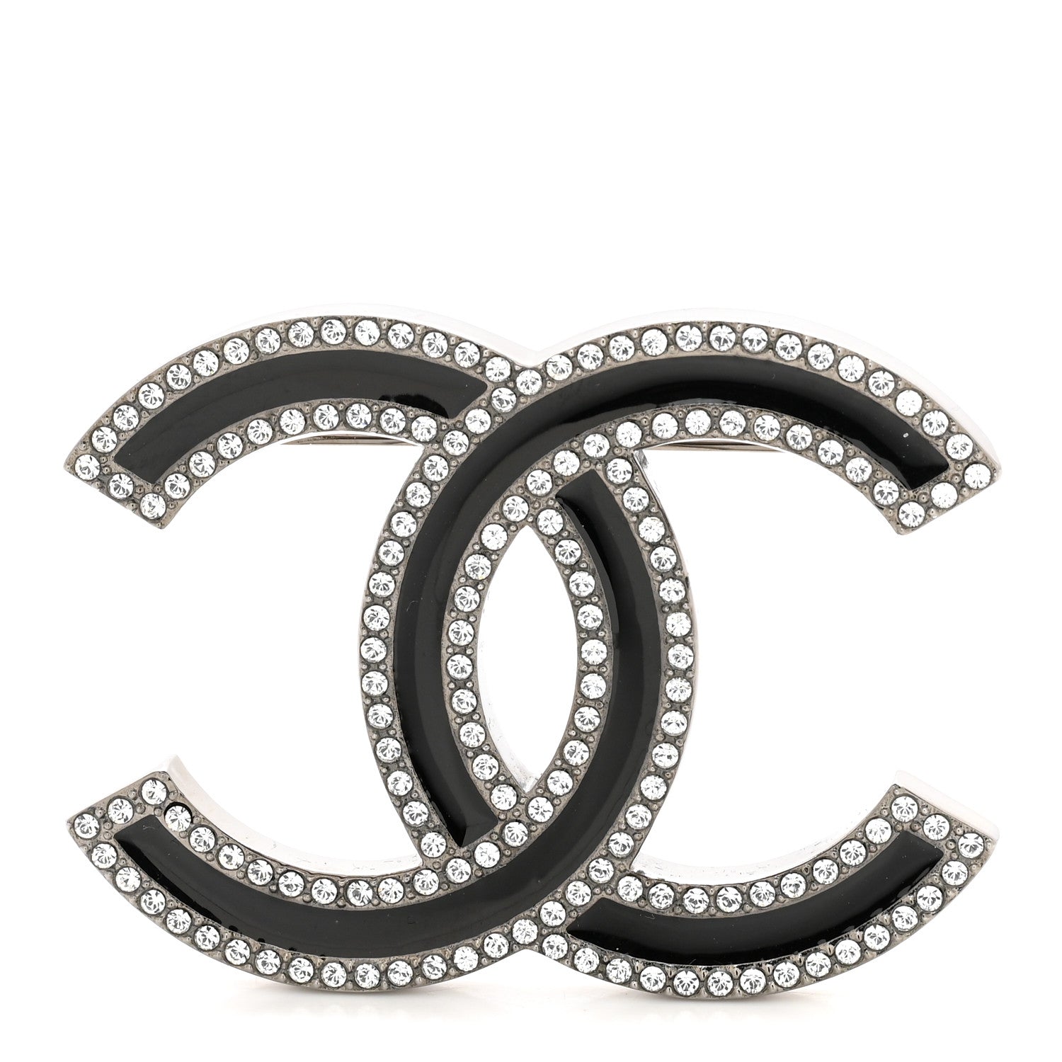 Chanel Enamel Crystal CC Brooch Black 1 of 4