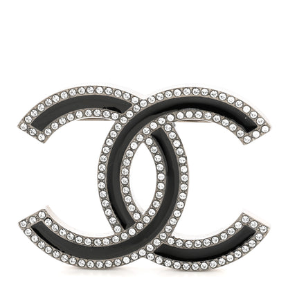 Chanel Enamel Crystal CC Brooch Black 1 of 4