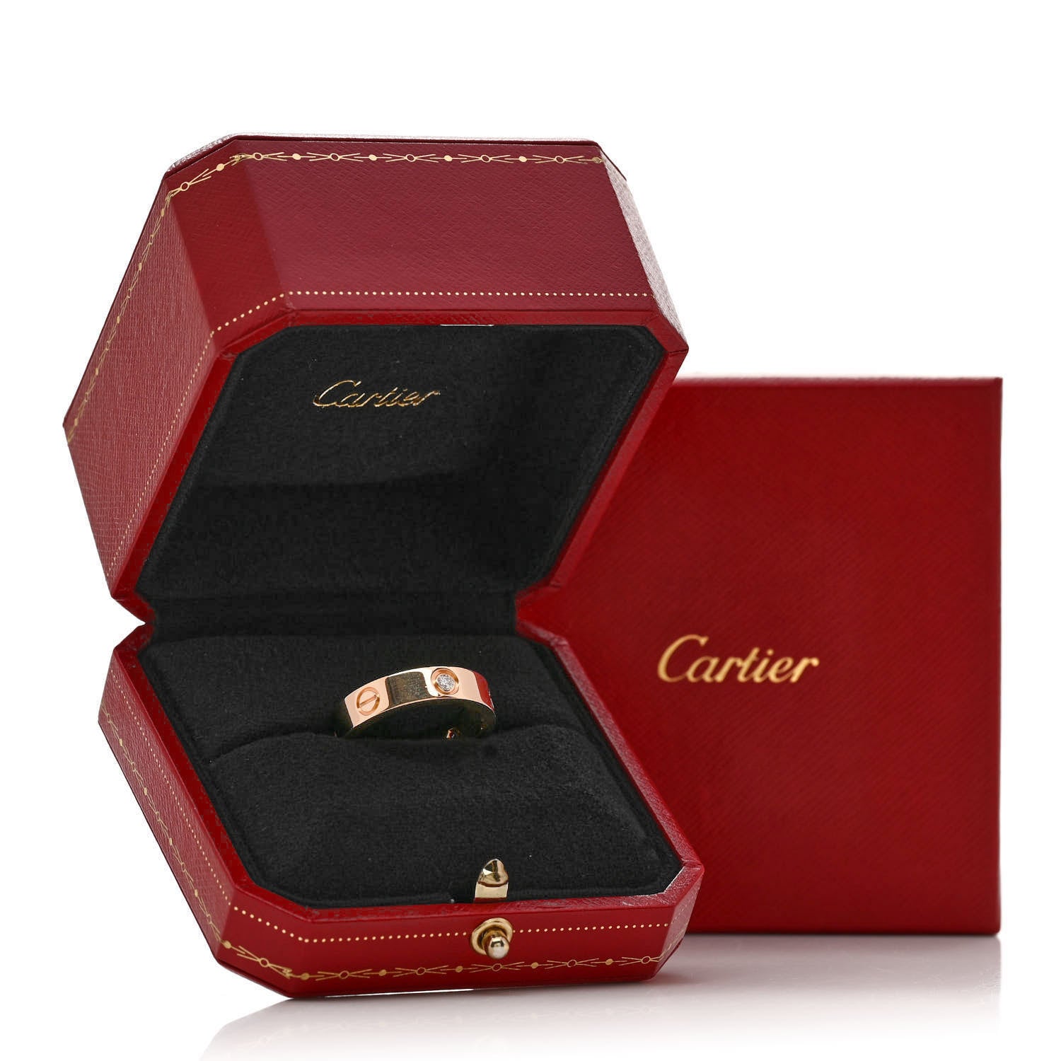 Cartier 18K Pink Gold 3 Diamond 5.5mm LOVE Ring 53 6.5 5 of 5