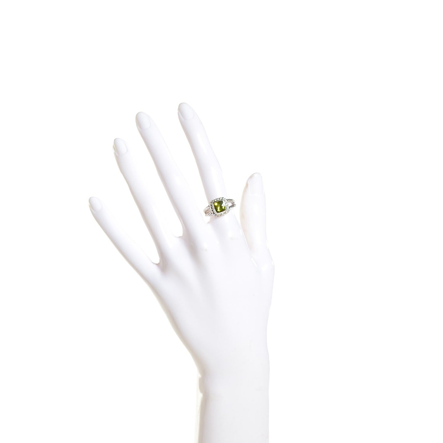 David Yurman Sterling Silver Diamond Peridot 7mm Petite Albion Ring 52 6 2 of 4