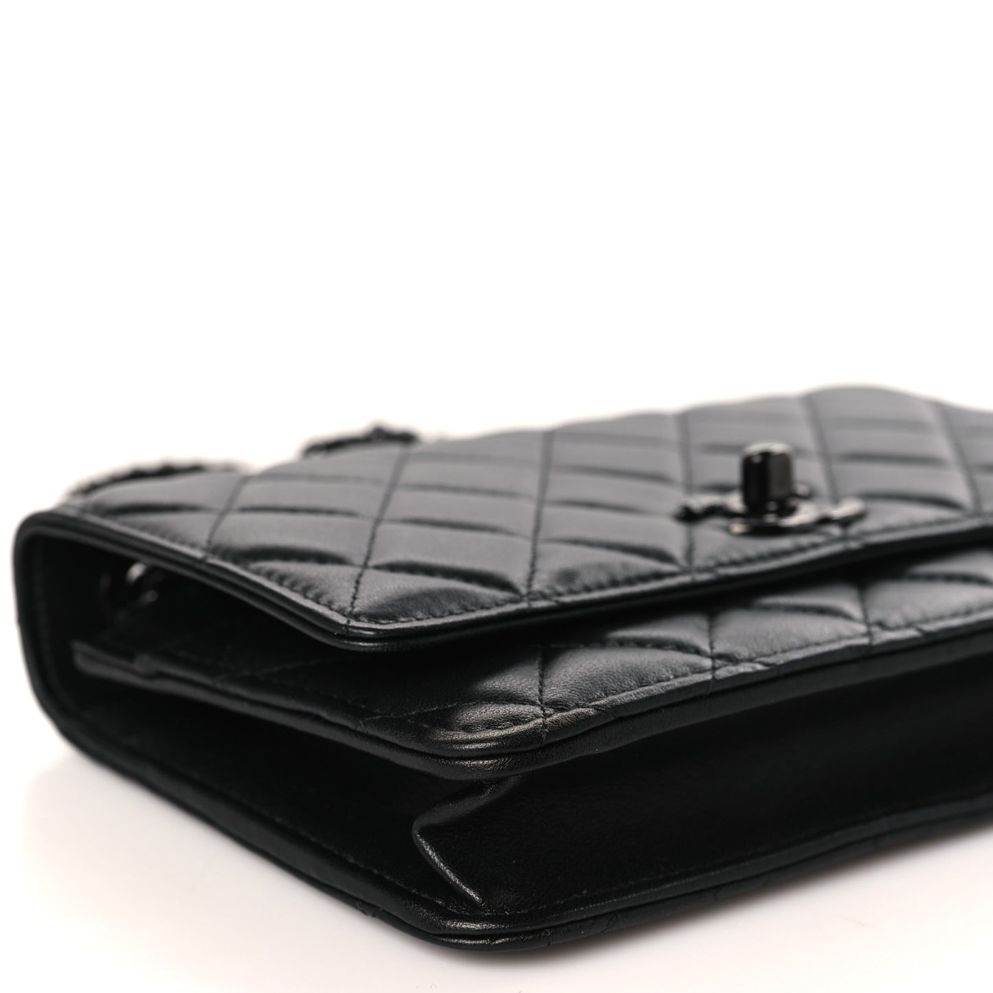 Lambskin Quilted Trendy CC Wallet On Chain WOC So Black