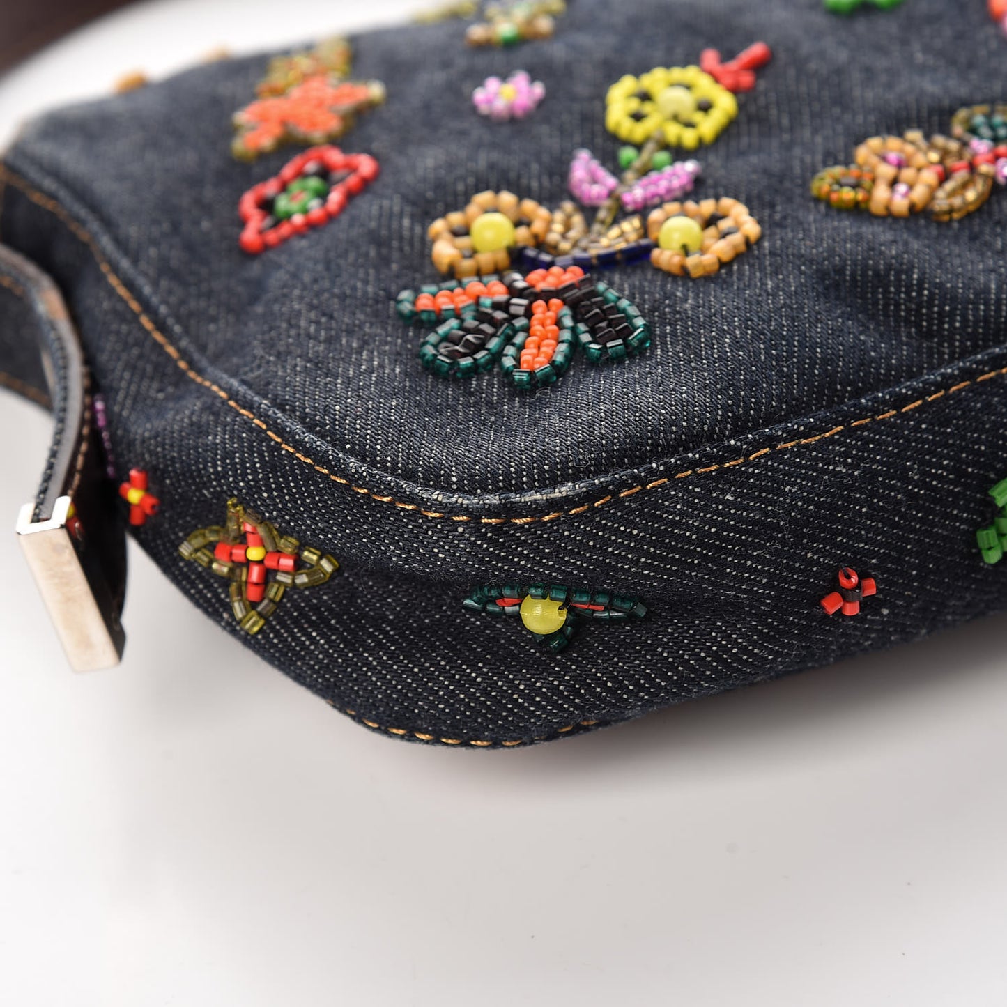 Denim Ricami Beaded Baguette Blue