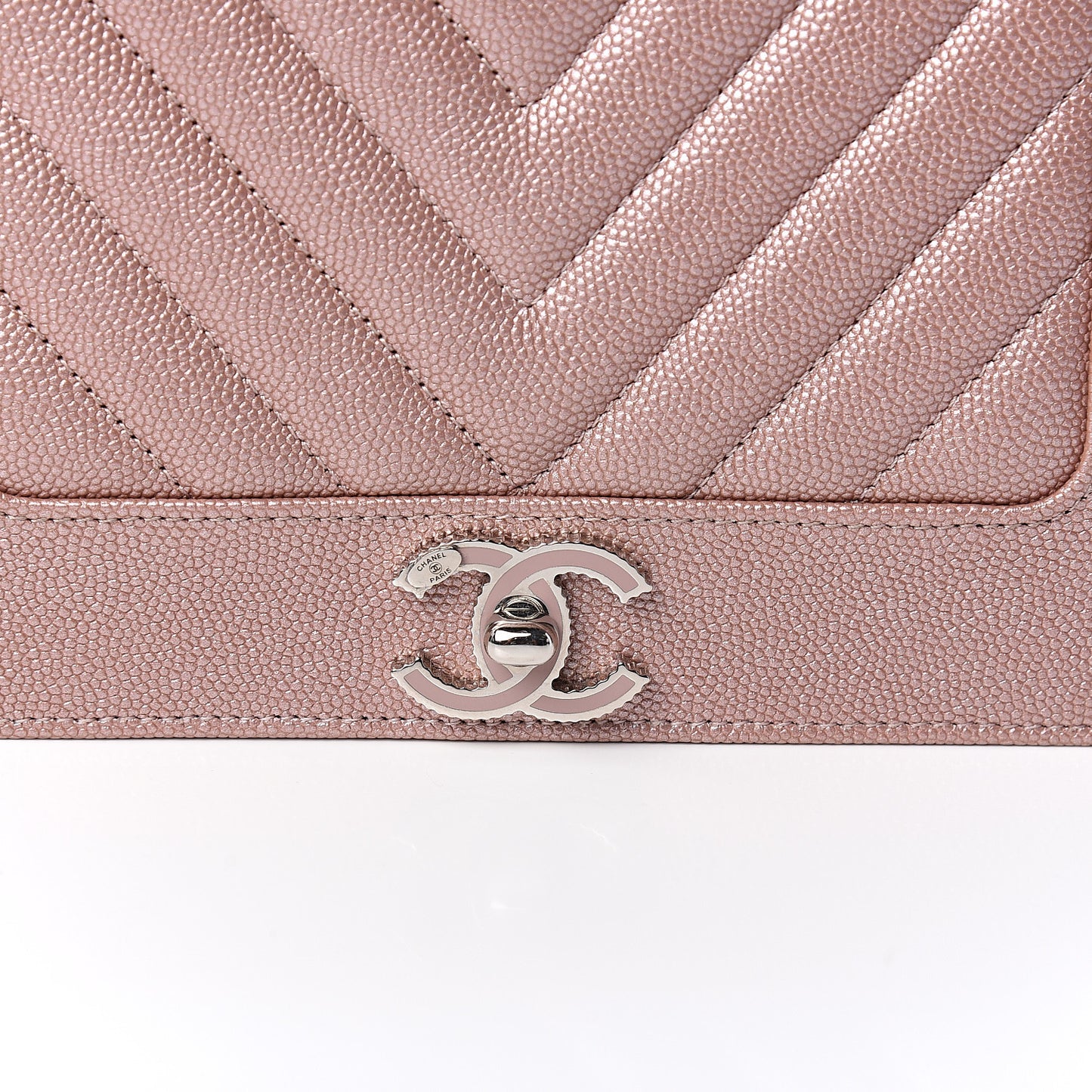 Metallic Caviar Chevron Quilted Vintage Mademoiselle Wallet On Chain WOC Pink