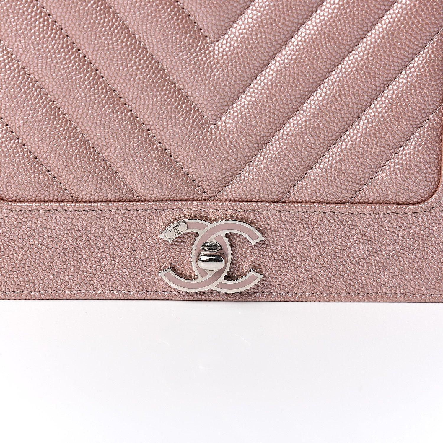 Chanel Metallic Caviar Chevron Quilted Vintage Mademoiselle Wallet On Chain WOC Pink 10 of 11