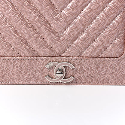 Chanel Metallic Caviar Chevron Quilted Vintage Mademoiselle Wallet On Chain WOC Pink 10 of 11