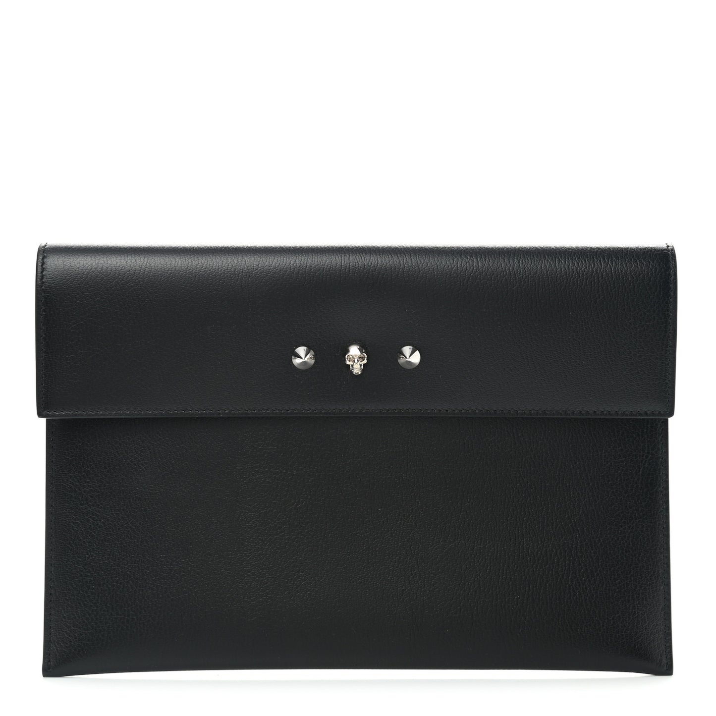 Calfskin Skull Stud Envelope Clutch Black