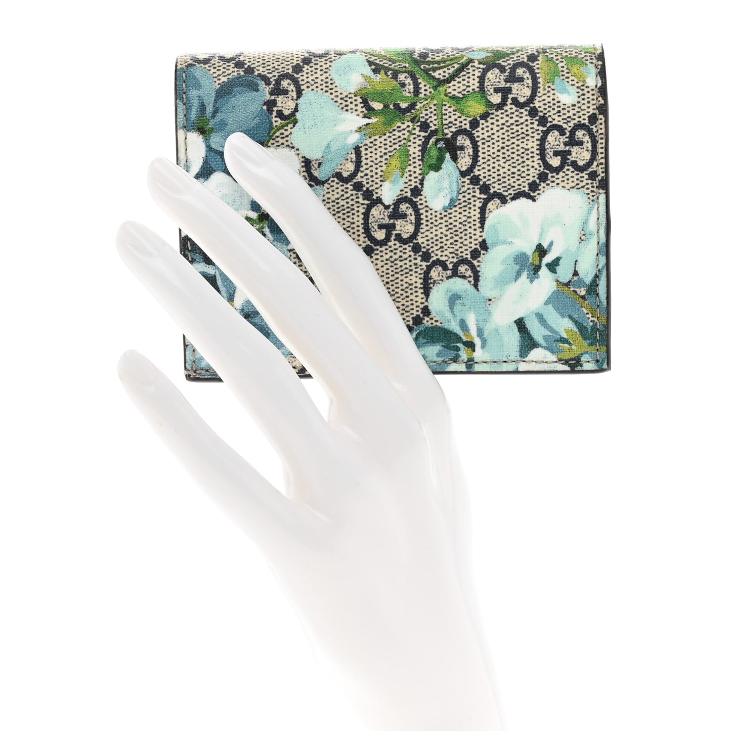 GG Supreme Monogram Blooms Card Case Wallet Beige Blue Navy Hibiscus Red