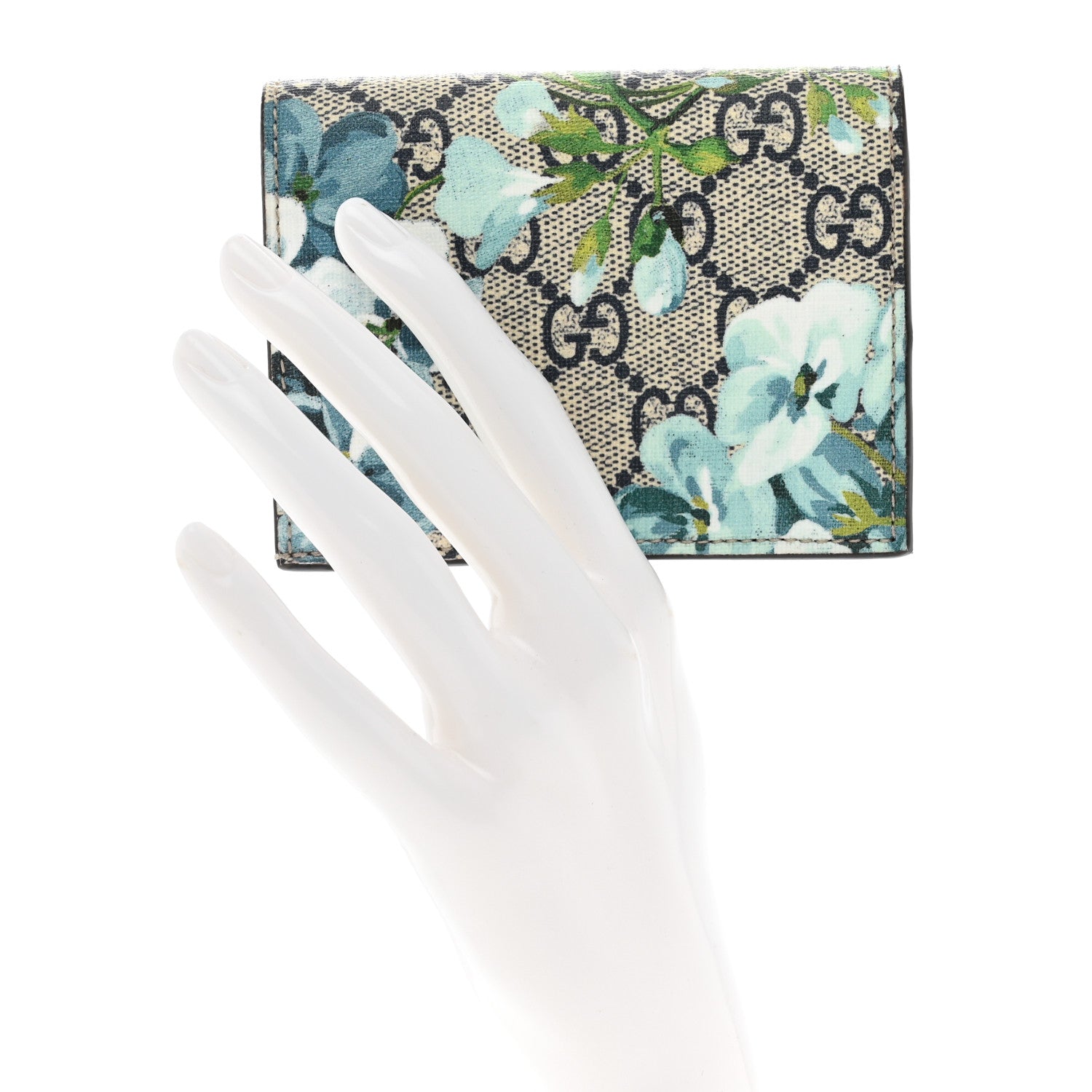 Gucci GG Supreme Monogram Blooms Card Case Wallet Beige Blue Navy Hibiscus Red 2 of 8