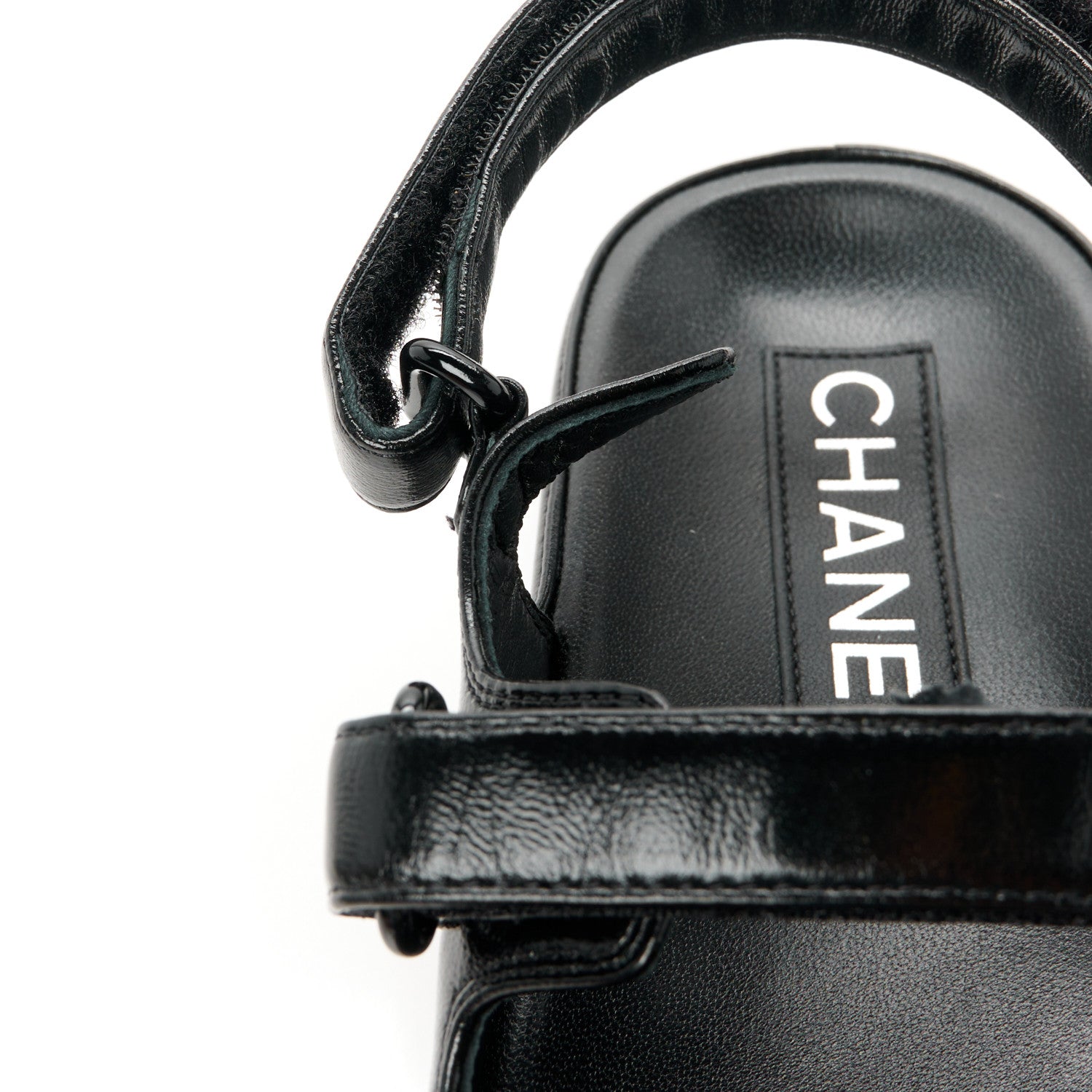 Chanel Lambskin Crystal CC Velcro Dad Sandals 38 Black 9 of 10