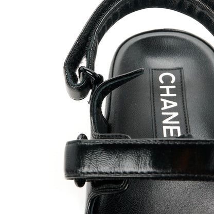 Chanel Lambskin Crystal CC Velcro Dad Sandals 38 Black 9 of 10
