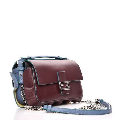 Fendi Vitello Dolce Waves Tri-Color Micro Double Baguette Ceruleo Bordeaux Banana 3 of 9